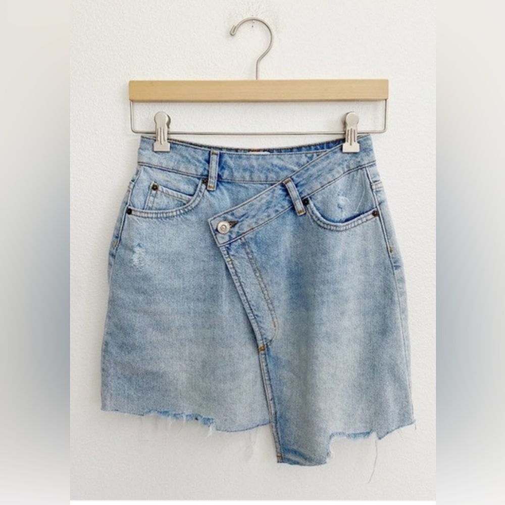 BDG Blue Asymmetrical Tie Front Mini Skirt